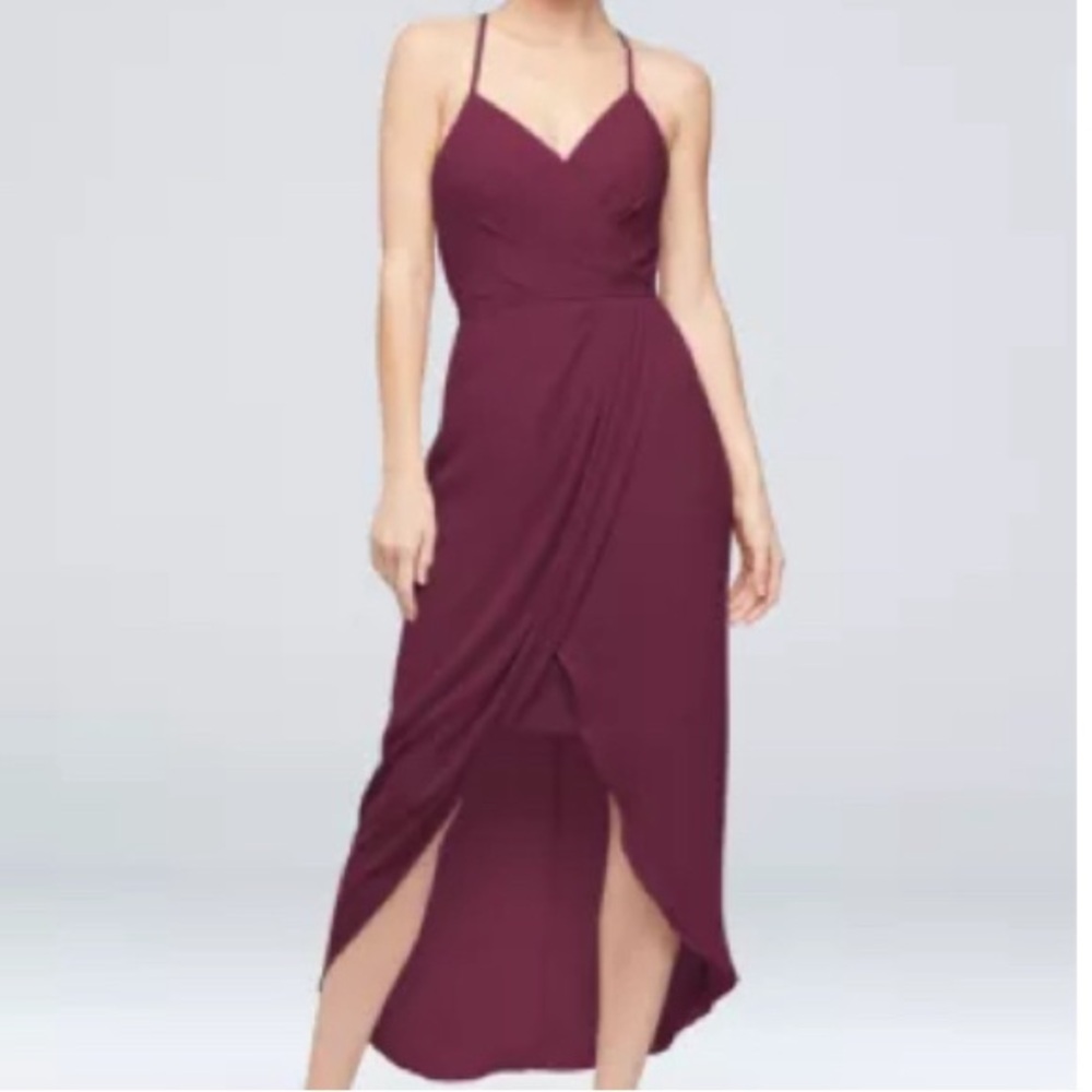 David’s bridal wine/maroon bridesmaids dress.